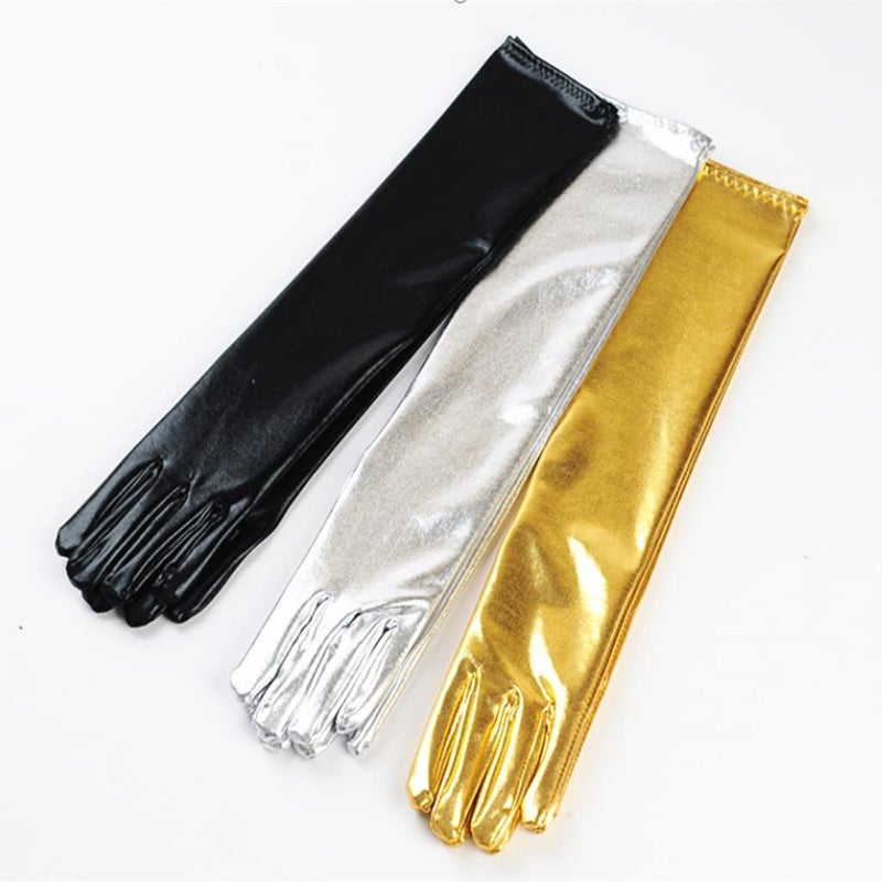 DreamHigh Women's 17" Long Satin Cosplay Finger Gloves Gold - Image 5